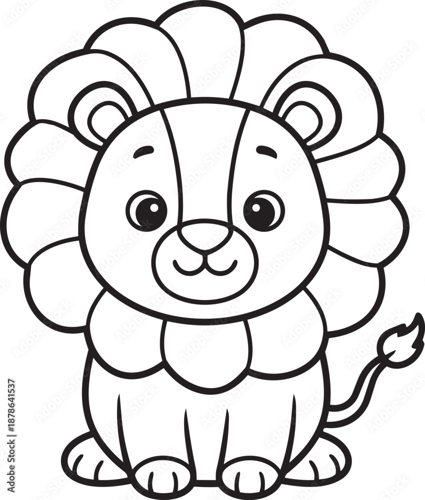 Obraz premium Cute Lion Cartoon: A charming cartoon lion illustration with a fluffy mane and a friendly face. This delightful artwork captures the essence of innocence and playfulness.