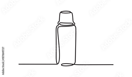 Minimal Single Line Bottle Vector Icon, Continuous Outline Drink Container Art.