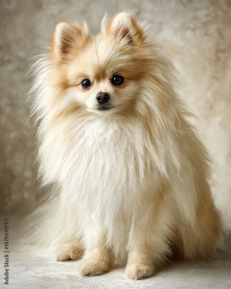 Obraz premium Charming Pomeranian Dog with Fluffy Coat in Soft Natural Setting