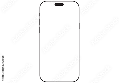 smartphone mockup with blank white screen in flat, line and realistic style, detailed mobile phone mockup, black and white models smartphone front view, model 3D mobile phone iphone