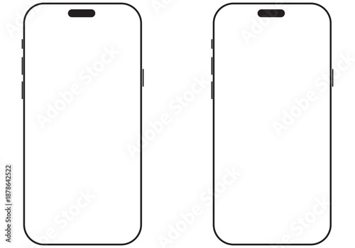 smartphone mockup with blank white screen in flat, line and realistic style, detailed mobile phone mockup, black and white models smartphone front view, model 3D mobile phone iphone