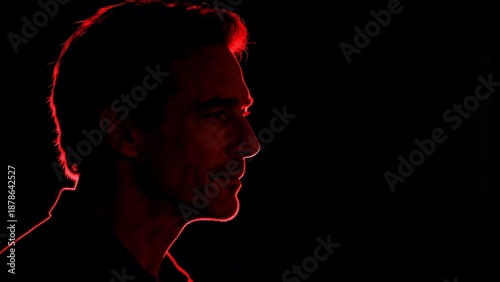 Intense Low-Key Portrait of a Man with Sharp Red Rim Lighting