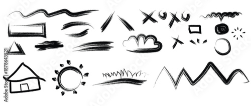 A collection of 20th century doodles and scribbles on a white background