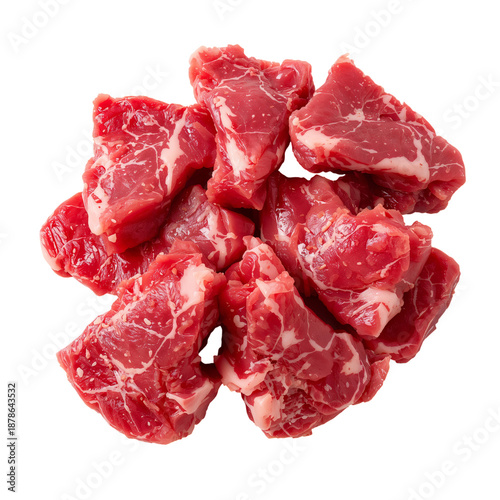 Fresh Cuts of Beef Gathered on a White Surface Ready for Cooking or Preparation