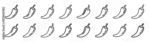 Set of 16  chili pepper outline food icons related. Editable stroke icons collection