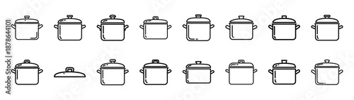 Set of 16  cooking pot outline food icons related. Editable stroke icons collection