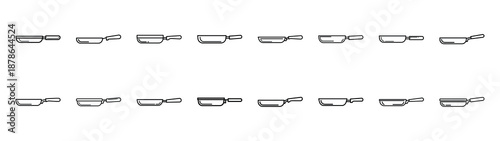Set of 16  frying pan outline food icons related. Editable stroke icons collection
