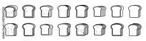 Set of 16  sliced bread outline food icons related. Editable stroke icons collection