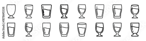 Set of 16  smoothie glass outline food icons related. Editable stroke icons collection