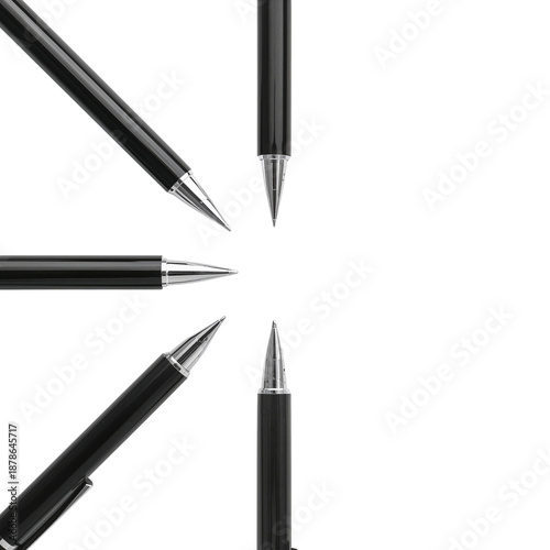 Pens Arranged in a Circular Pattern on a White Background During a Creative W...