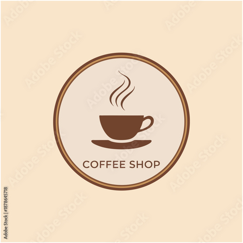 Steaming Coffee Cup in a Circle Emblem at a Specialty Coffee Shop, b15.svg Illustration