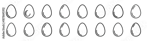 Set of 16  boiled egg outline food icons related. Editable stroke icons collection