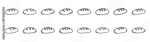 Set of 16  bread loaf outline food icons related. Editable stroke icons collection
