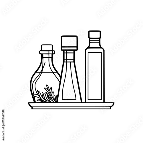 Elegant Vintage Apothecary Bottles, Empty Glass Jar Spices Set Shelf | Clean, isolated vector art for creative projects.