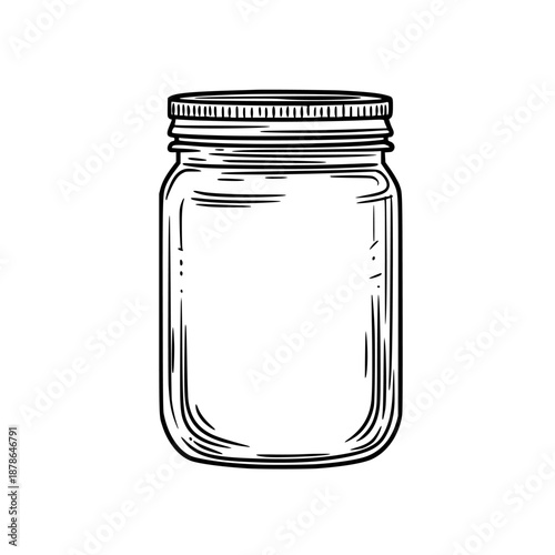 Vintage Vignette: Empty Mason Jar Minimalist Line Art | Clean, isolated vector art for creative projects.