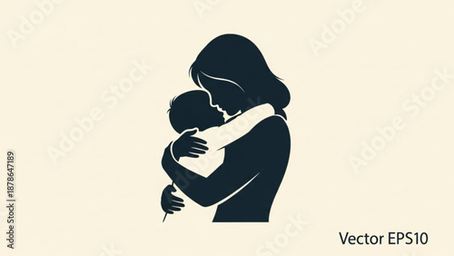 Mother Holding Baby Silhouette on Beige Background Vector Illustration