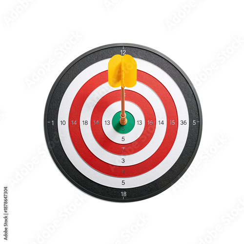 Dart Hitting the Bullseye on a Target in a Game Aiming to Score Points and Win