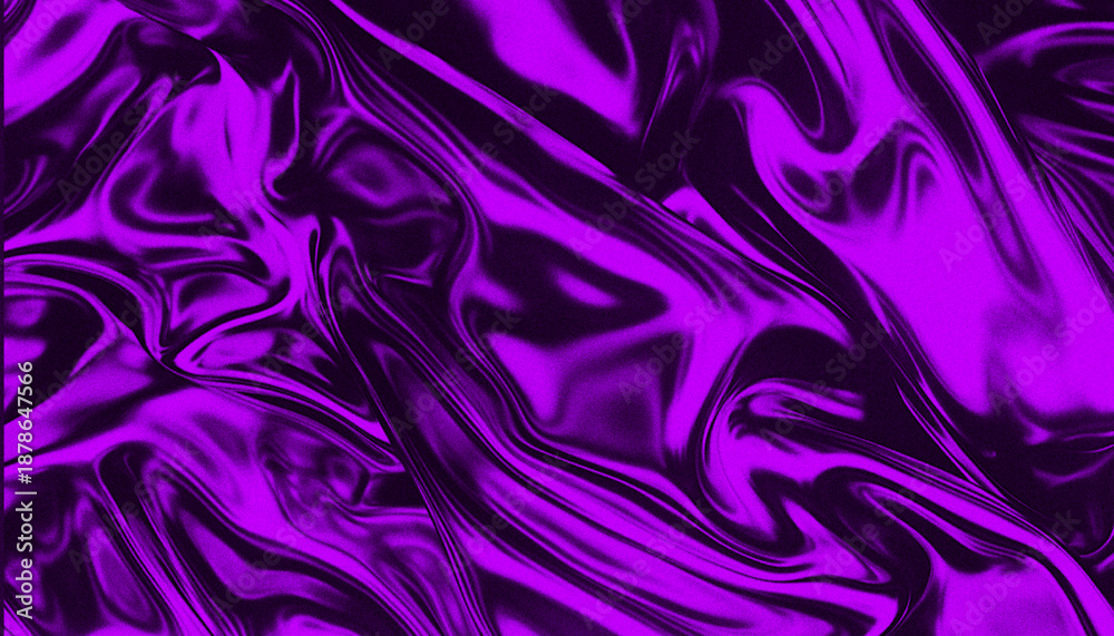 Fototapeta premium Rich, flowing purple satin fabric texture with deep shadows and highlights, creating a luxurious, abstract background with a metallic sheen and subtle grain.
