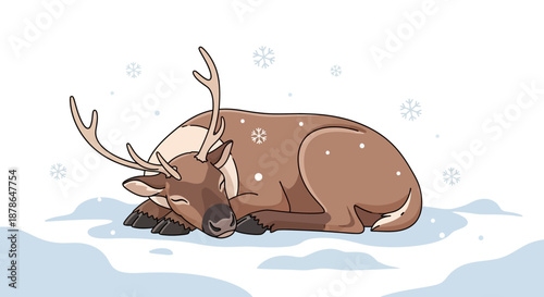 70 Reindeer resting peacefully in snow covered landscape with gentle snowfall and serene atmosphere 150
