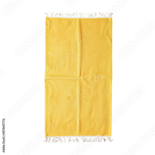 Bright Yellow Towel on a Flat Surface With White Fringes Visible at the Edges...