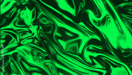 Bild auf Leinwand Vibrant green fluid silk fabric with a glossy metallic sheen and subtle grain texture, creating abstract waves and soft folds in dramatic lighting