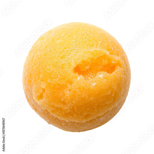 Bright Yellow Scoop of Sorbet Sitting on White Background Ready for Dessert