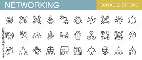 ビジネスネットワーク　ネットワーキングに関するアイコンセット（線幅変更可能）