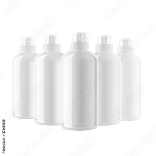 Laundry Detergent Bottles Lined up in a Simple Arrangement on a Plain Surface