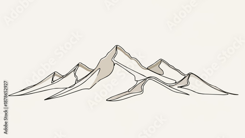 Minimalist mountain range illustration with clean lines.