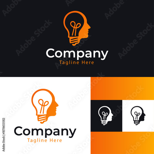 Thinking Head Idea Logo for Innovation and Creativity | Creative Human Head Light Bulb Logo for Smart Ideas | Modern Human Brain Idea Logo for Startup Branding 
