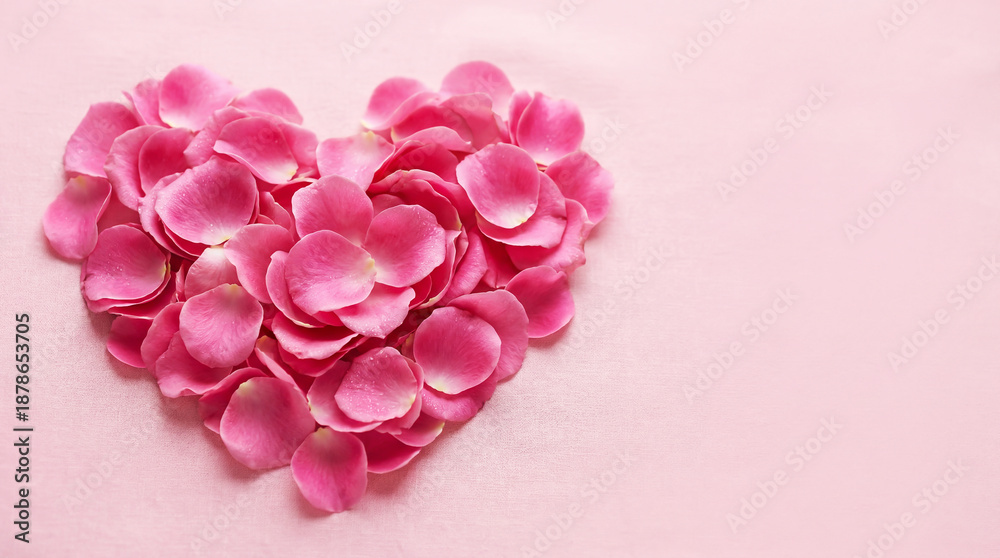 Obraz premium Heart formed by pink rose petals for a Valentine's Day card