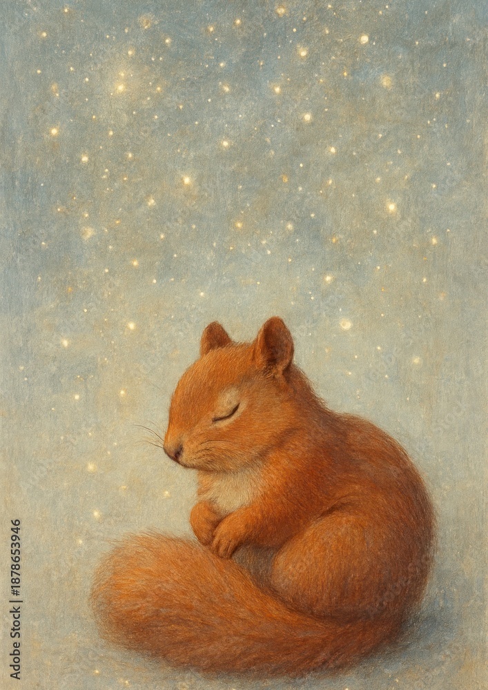 Fototapeta premium Dreamy squirrel under stars