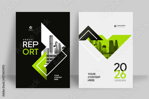 Business Report Cover Template – Green Geometric Layout (A4)