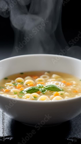 Serving Hot Chicken Noodle Soup With Pasta and Vegetables