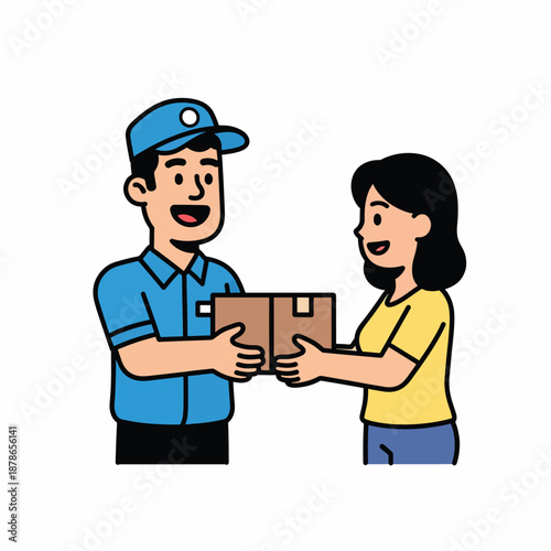Delivery Man Handing Over Package to Customer.