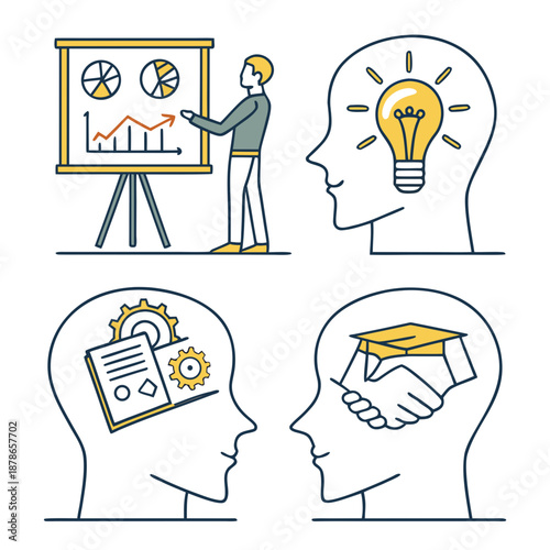 Online Education and E-learning Concept with Laptop Books Graduation Cap and Virtual Classroom Icons