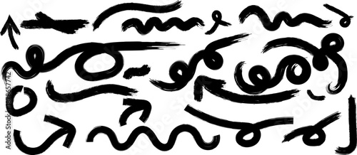 A collection of black arrows and squiggles on a white background in a chaotic pattern high-quality professional detailed modern elegant stylish clean