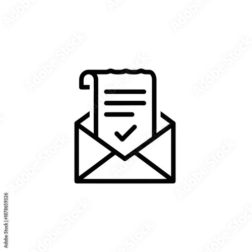 Digital Document Icon with Envelope and Checkmark for Communication and Messaging