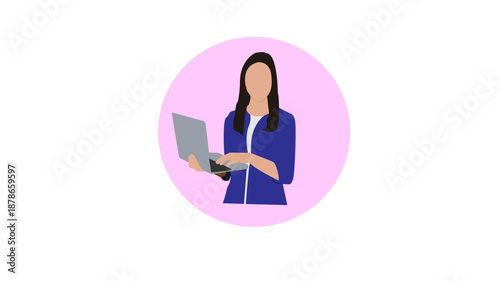 girl using laptop illustration- businesswoman working on laptop illustration
