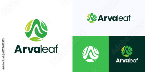 Modern letter A with organic green leaf circular shapes for nature eco-friendly, Logo icon design vector illustration, Symbol initial alphabet sign with leaves or foliage for growth and brand identity
