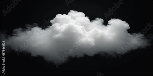 Fluffy white clouds drift across a bright blue summer sky while abstract smoke swirls against a dark black background in this dramatic nature landscape