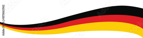 Waving stylized graphic element displaying the unmistakable horizontal black red and gold colors of the German flag