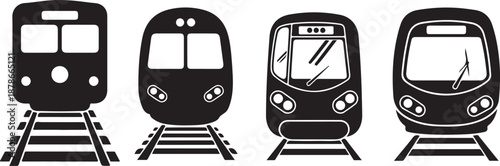 silhouette Front view of train icon on tracks vector.eps