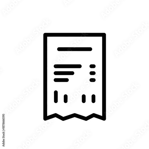 Minimalist Black and White Receipt Icon for Digital Transaction Representation