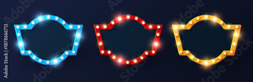 Shining retro light banner collection. Casino, gambling, game, cinema, sale.