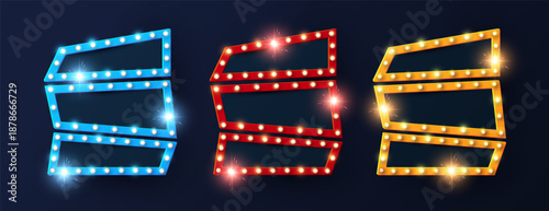 Shining retro light banner collection. Casino, gambling, game, cinema, sale.