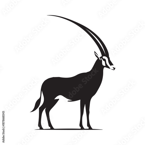 Stylized black silhouette illustration of an oryx antelope