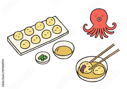 明石焼きの手描きイラスト