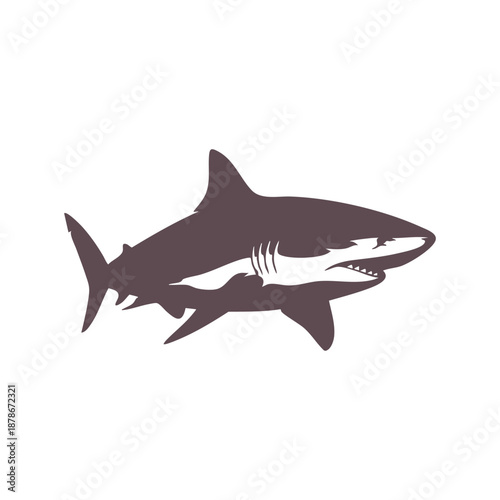 Great White Shark Silhouette. Vector Illustration of a Predatory Sea Fish for Marine and Ocean Designs