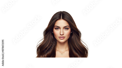 Beautiful woman with long brown hair portrait